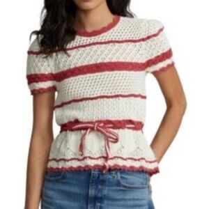 Polo Ralph Lauren Striped Pointelle Short-Sleeve Knit Top